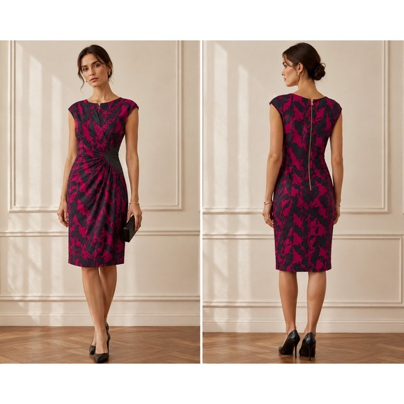 Whistles Dresses & Skirts - Whistles Silk Abstract Print Sheath Dress Women 2 Pink Grey NWT Cap Sleeve